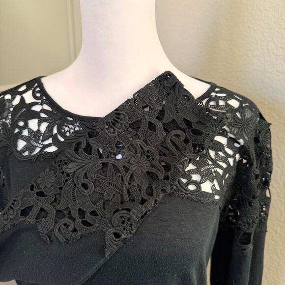 Sundance Lovelier Days Lace Detail Long Sleeve Tee Black Size Small - Picture 3 of 8